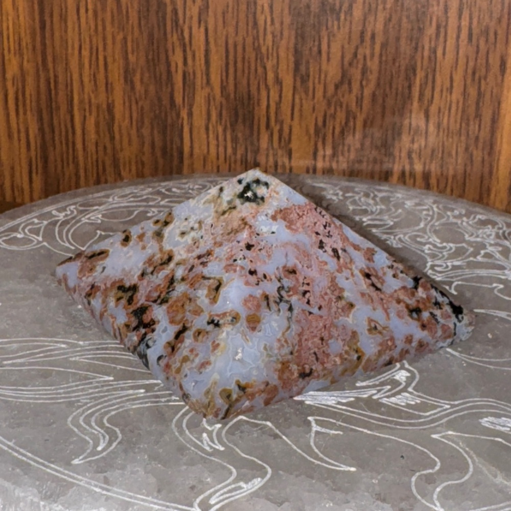 Pink Moss Agate Natural Stone Pyramid Decor